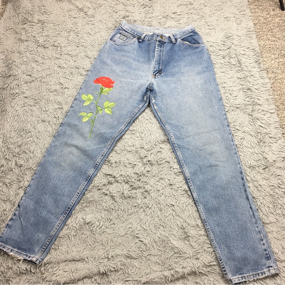 Vintage Wrangler Embroidered Skinny Jeans Blue Size 6 - Picture 2 of 16
